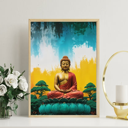 Gautam Buddha Canvas Painting Framed Wall Art