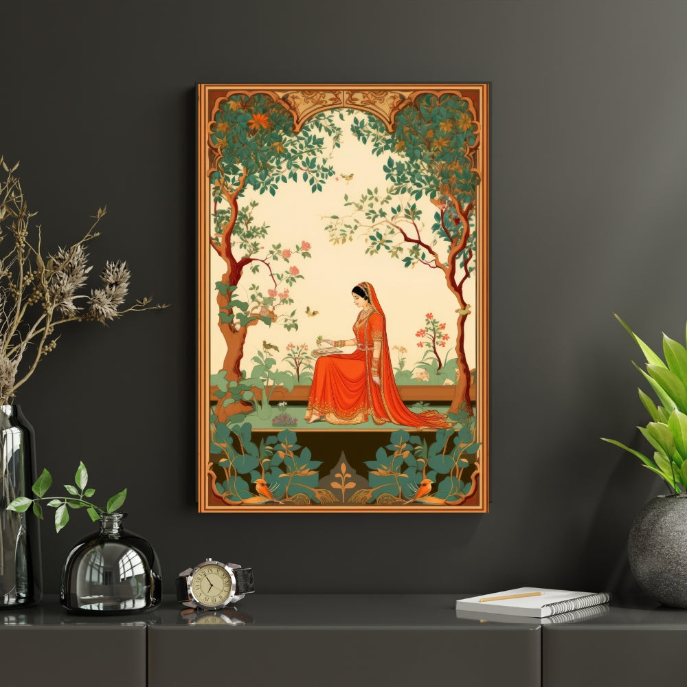 Women Playing With Birds Ethereal Grace Canvas Painting Framed Wall Art