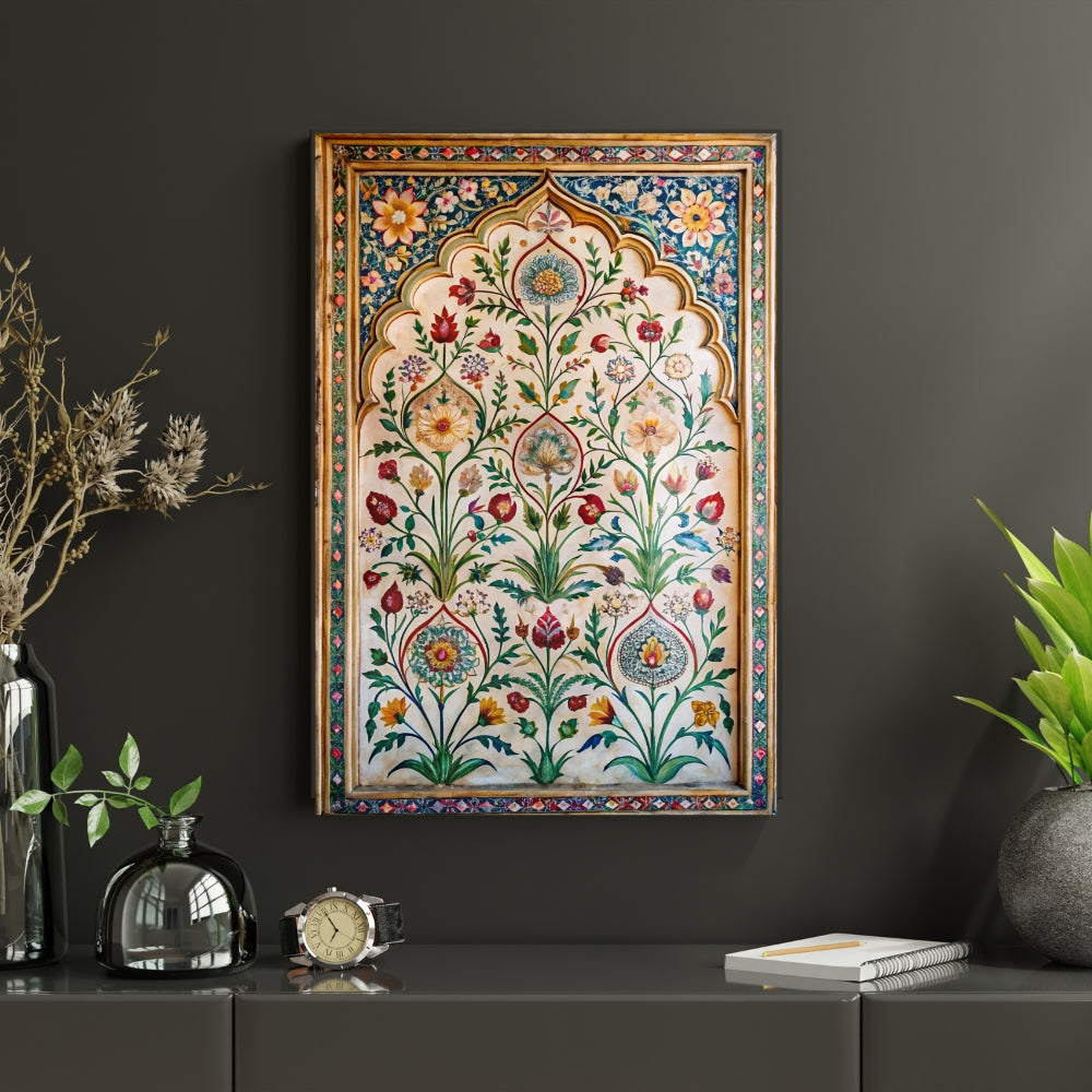 Mughal Garden Grandeur Canvas Painting Framed Wall Art