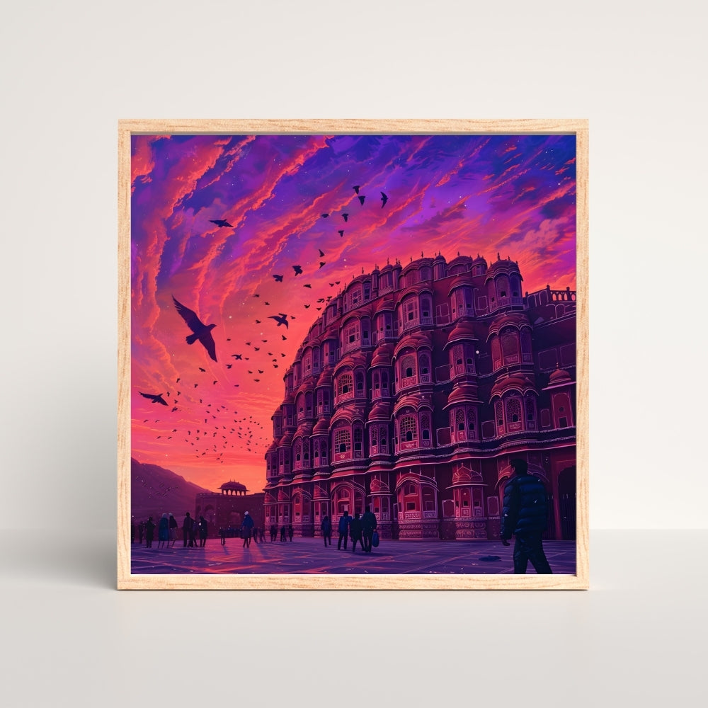 Twilight Majesty Hawa Mahal Canvas Painting Framed Wall Art