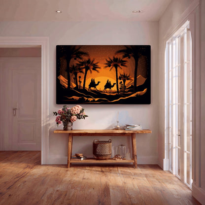 Camel Riders Desert Night Canvas Painting Framed Wall Art