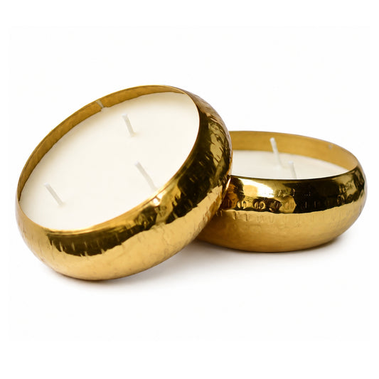 Set of 2, 3 Wick 100% Soy Wax Handcrafted Metal Bowl Candle