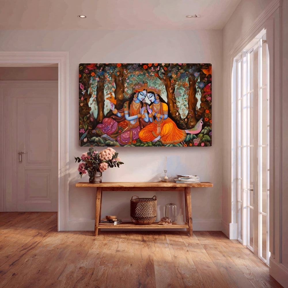 Divine Romance Radha and Krishna Canvas Painting Framed Wall Art