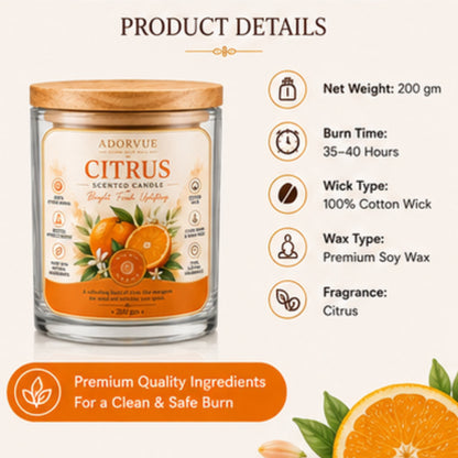 Citrus Scented Candle for Home Décor & Gifting | Natural Soy Wax Aromatherapy Candle