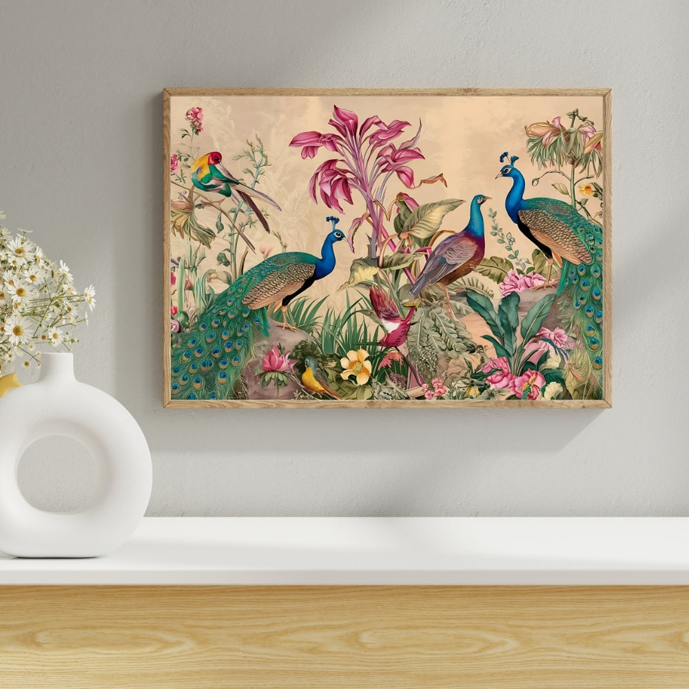 Peacock Paradise Canvas Painting Framed Wall Art