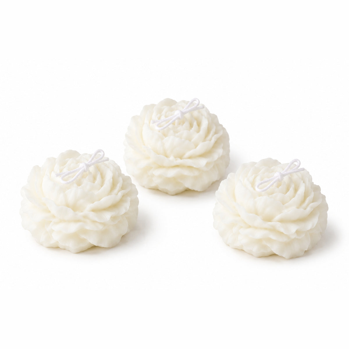 Set of 3 100% Soy Wax Peony Shape Handmade Candle In White