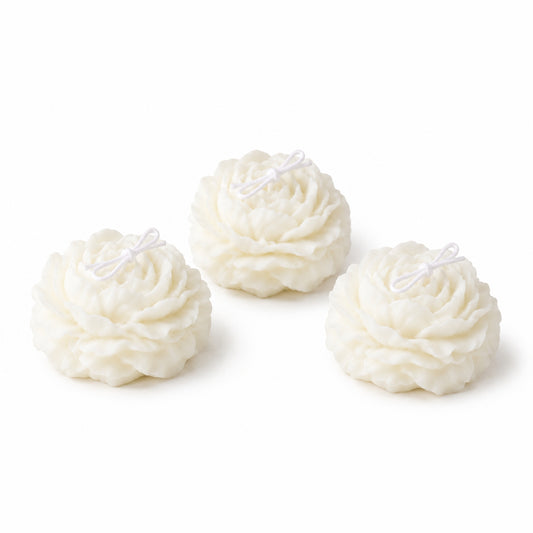 Set of 3 100% Soy Wax Peony Shape Handmade Candle In White