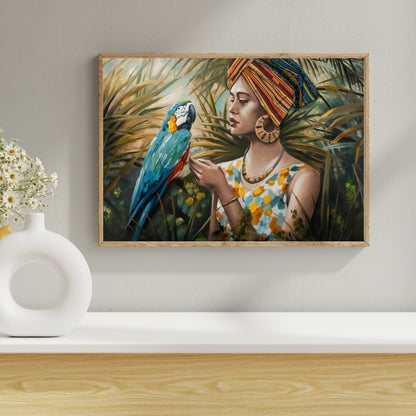 Tropical Bond Afrocentric Canvas Painting Framed Wall Art