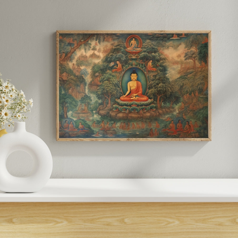 Enlightened Serenity Buddha Canvas Painting Framed Wall Art