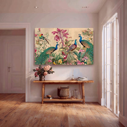 Peacock Paradise Canvas Painting Framed Wall Art
