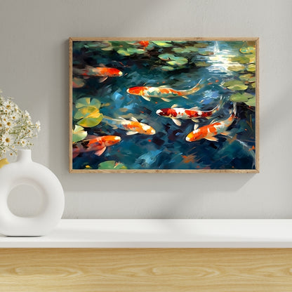 Tranquil Currents Koi Fish Canvas Painting Framed Wall Art