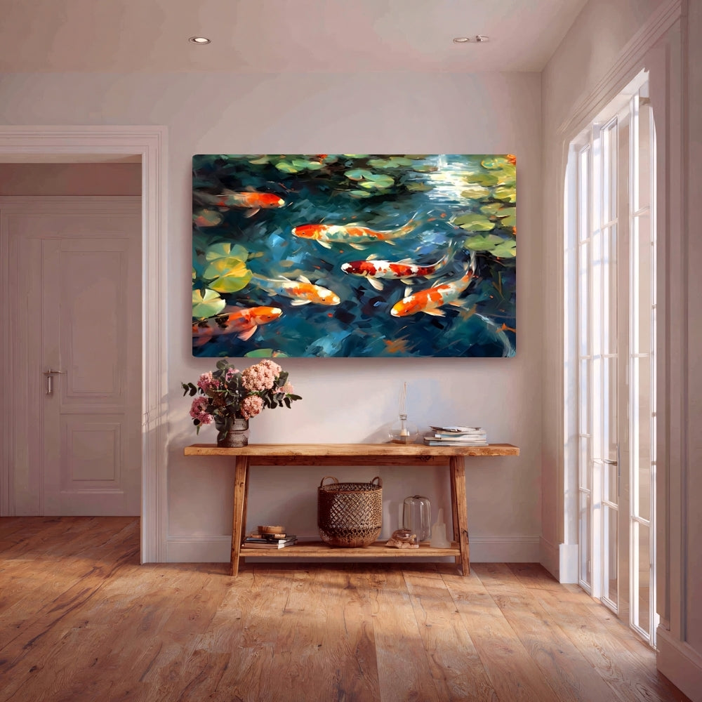 Tranquil Currents Koi Fish Canvas Painting Framed Wall Art