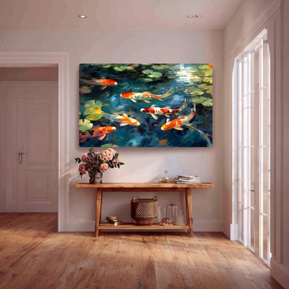 Tranquil Currents Koi Fish Canvas Painting Framed Wall Art