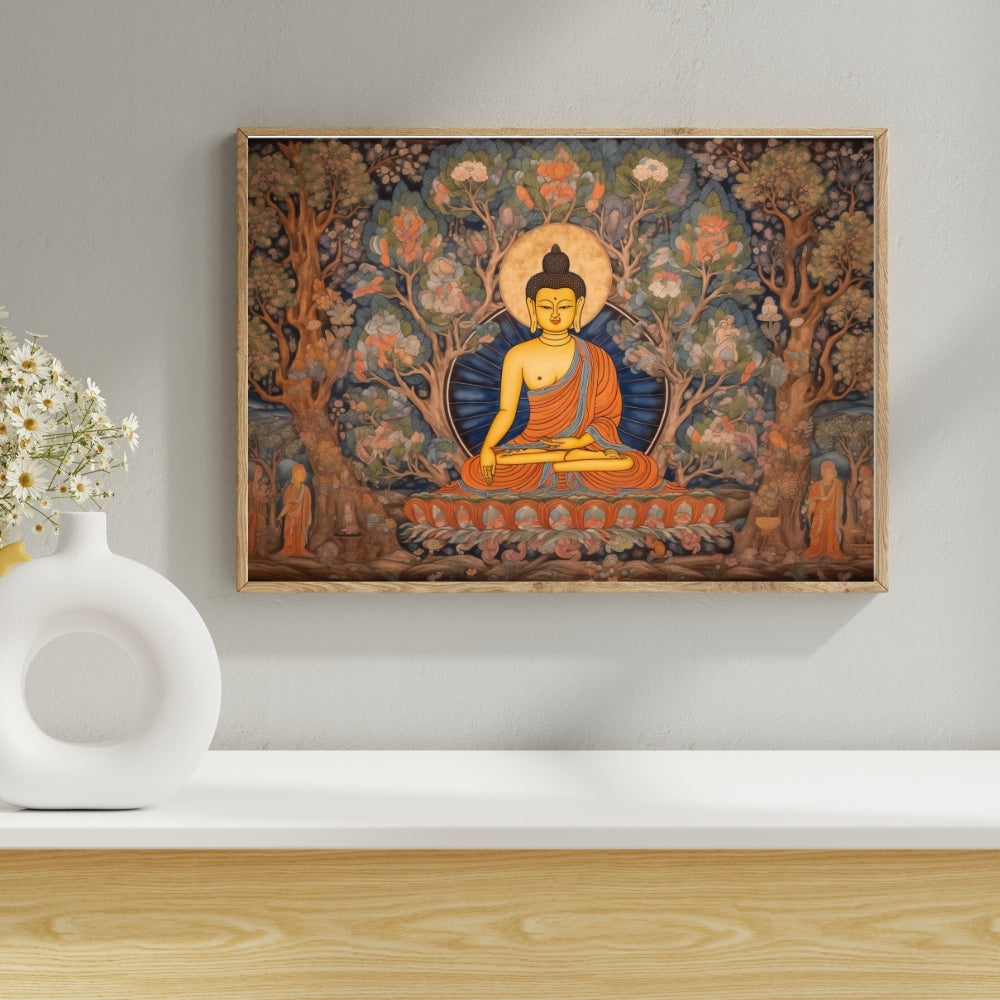 Serene Awakening Buddha Canvas Painting Framed Wall Art