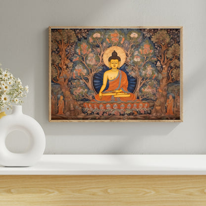 Serene Awakening Buddha Canvas Painting Framed Wall Art