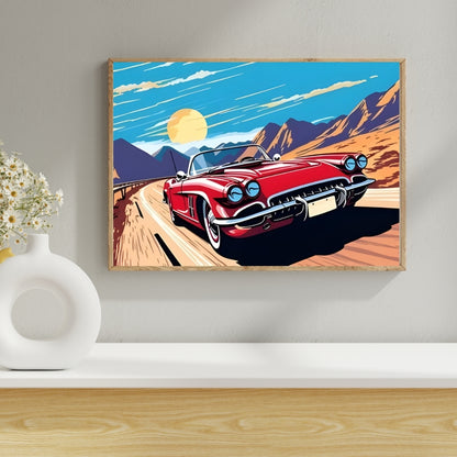 Retro Drive Canvas Painting Framed Wall Art