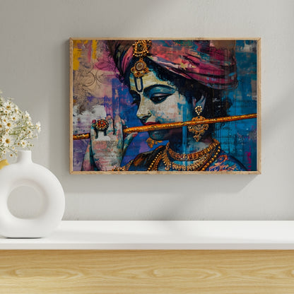 Divine Harmony Lord Krishna Canvas Painting Framed Wall Art