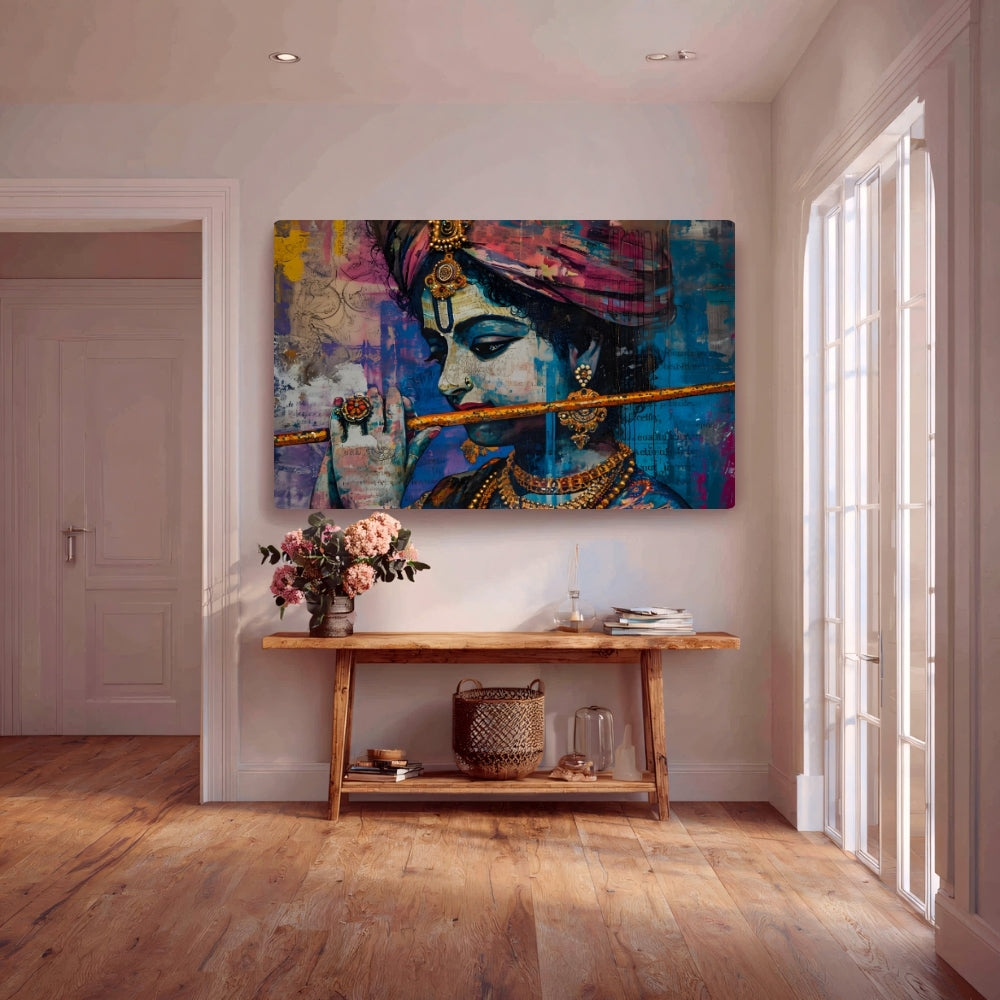 Divine Harmony Lord Krishna Canvas Painting Framed Wall Art