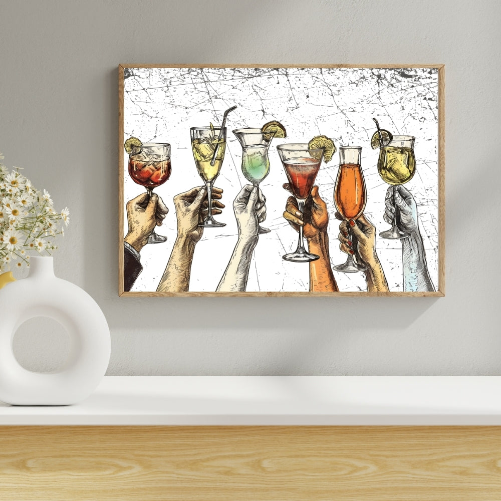 Cheers to Life Canvas Painting Framed Wall Art