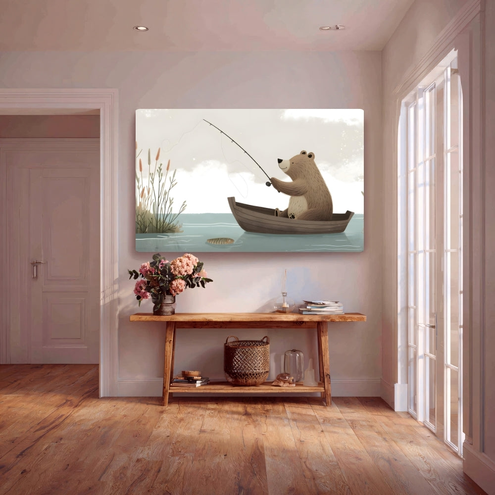 Bear’s Fishing Adventure Canvas Painting Framed Wall Art