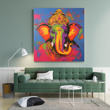 Vibrant Blessings of Ganesha Canvas Painting Framed Wall Art