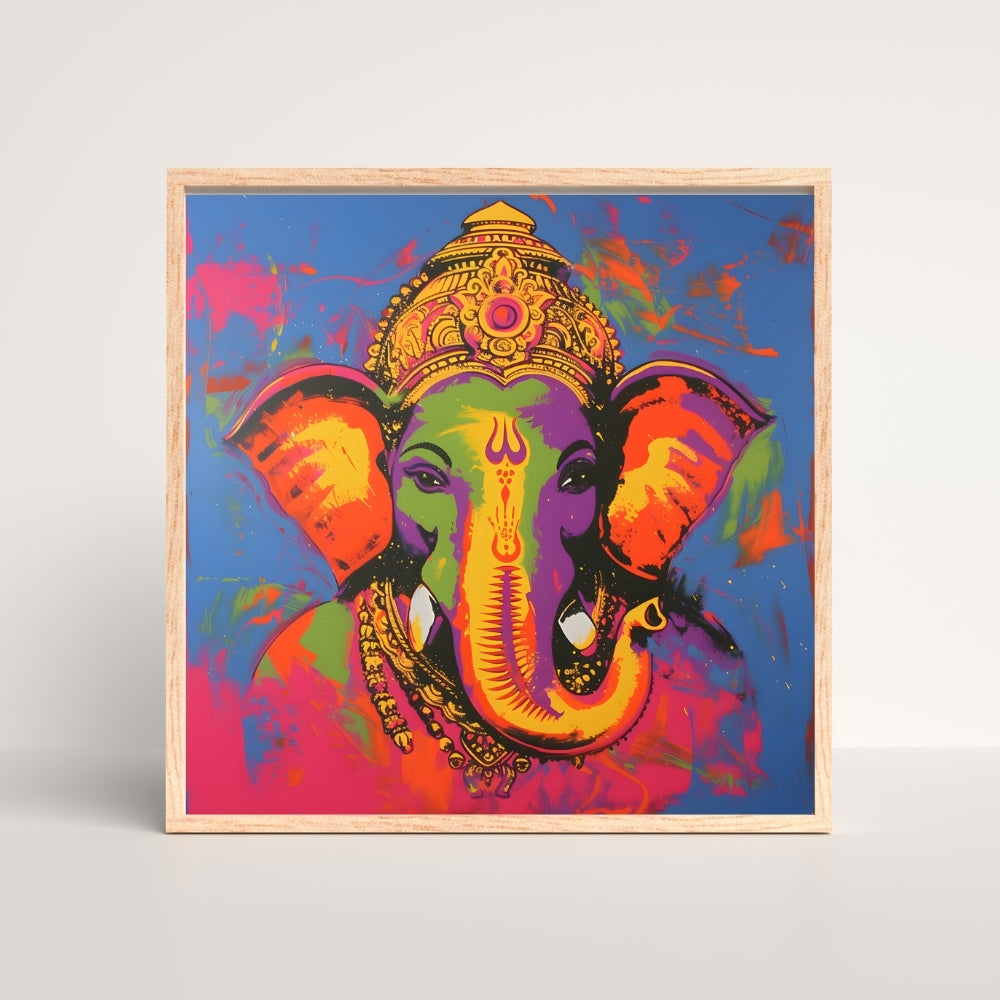 Vibrant Blessings of Ganesha Canvas Painting Framed Wall Art