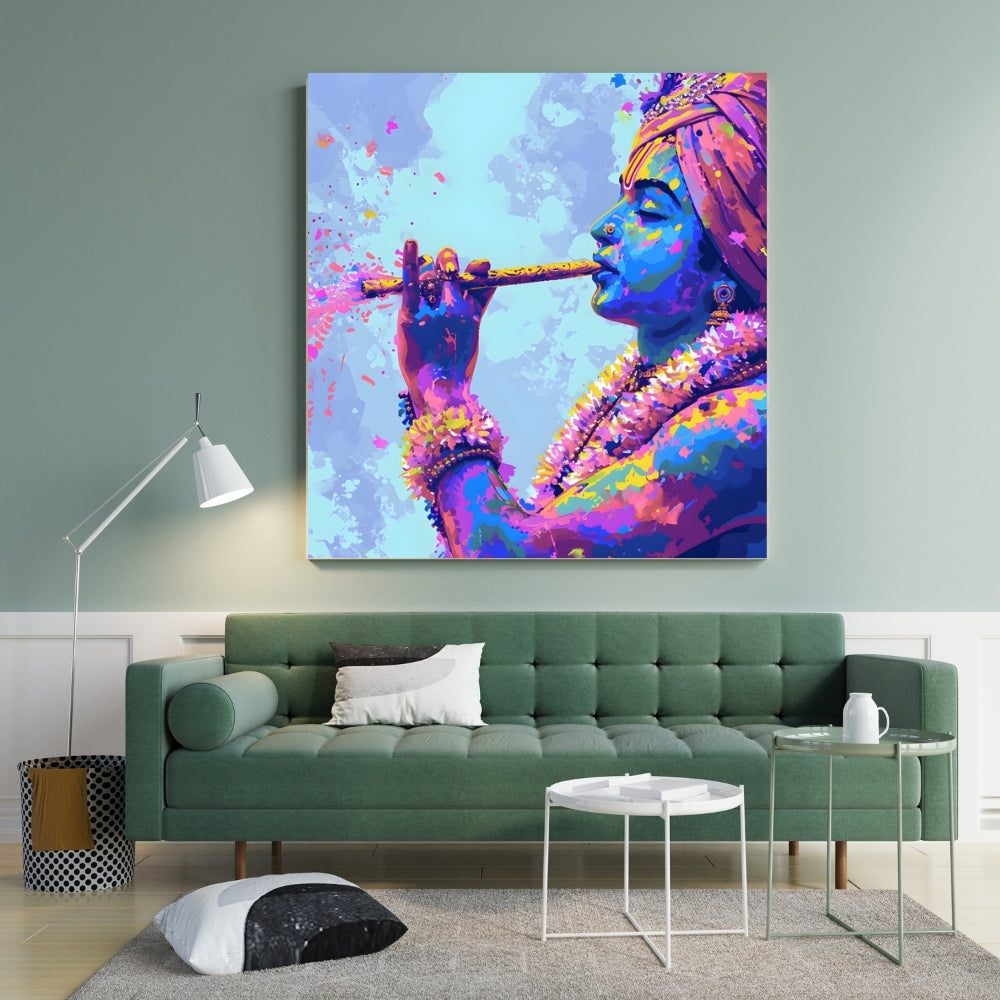 Divine Melody by Krishna Canvas Painting Framed Wall Art