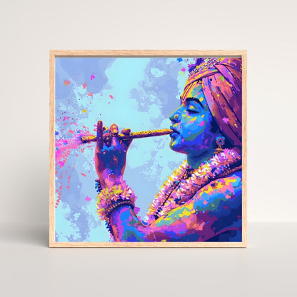 Divine Melody by Krishna Canvas Painting Framed Wall Art