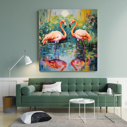Flamingo Serenity Canvas Painting Framed Wall Art