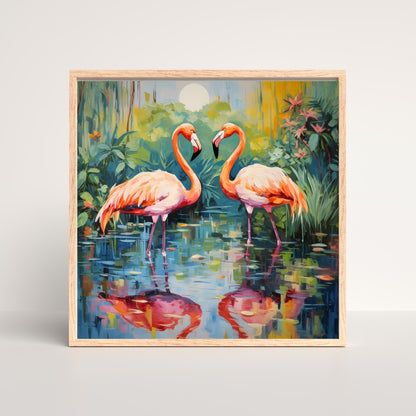 Flamingo Serenity Canvas Painting Framed Wall Art