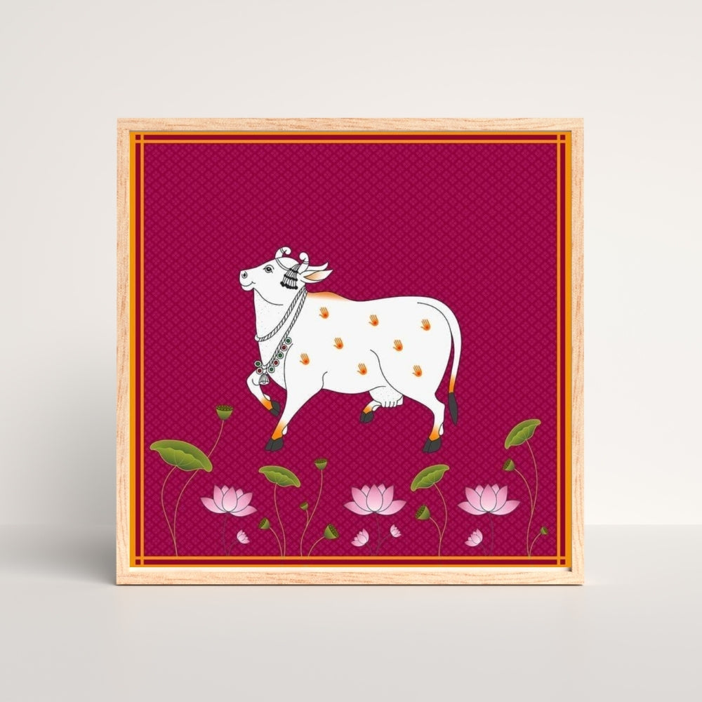 Sacred Pichwai Cow Canvas Painting Framed Wall Art
