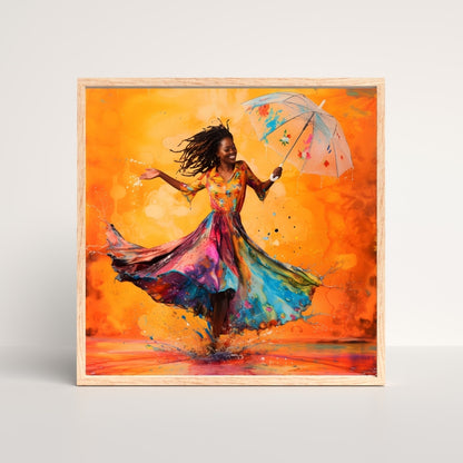 Vivid Happy Rain Dance Canvas Painting Framed Wall Art