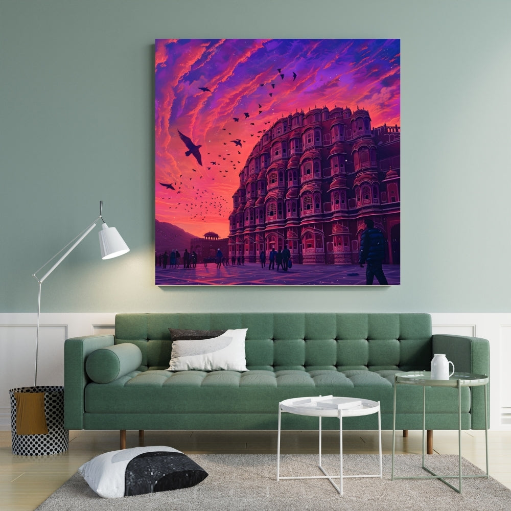 Twilight Majesty Hawa Mahal Canvas Painting Framed Wall Art