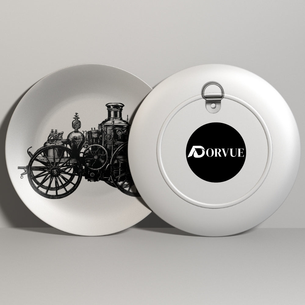 Antique Victorian Early Pumper Fire Truck Cart Or Steam Fire Engine Ceramic Wall Plate