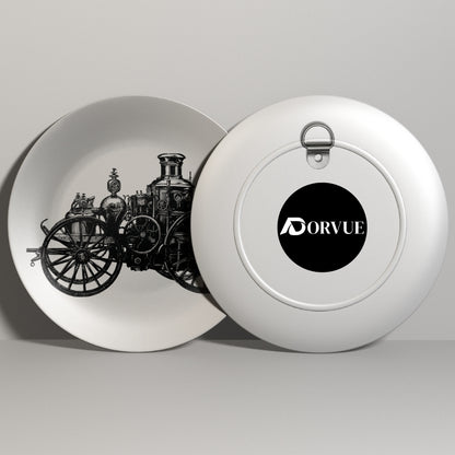 Antique Victorian Early Pumper Fire Truck Cart Or Steam Fire Engine Ceramic Wall Plate