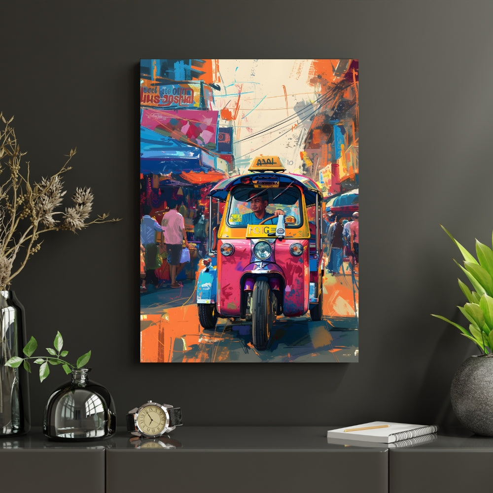 Neon Streets City Rhythm Canvas Painting Framed Wall Art