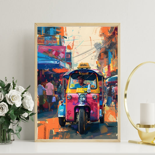 Neon Streets City Rhythm Canvas Painting Framed Wall Art