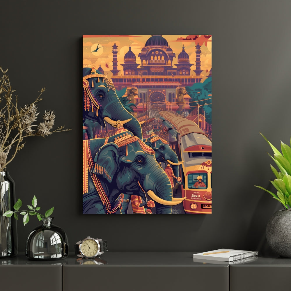 Elephants of Empire Canvas Painting Framed Wall Art