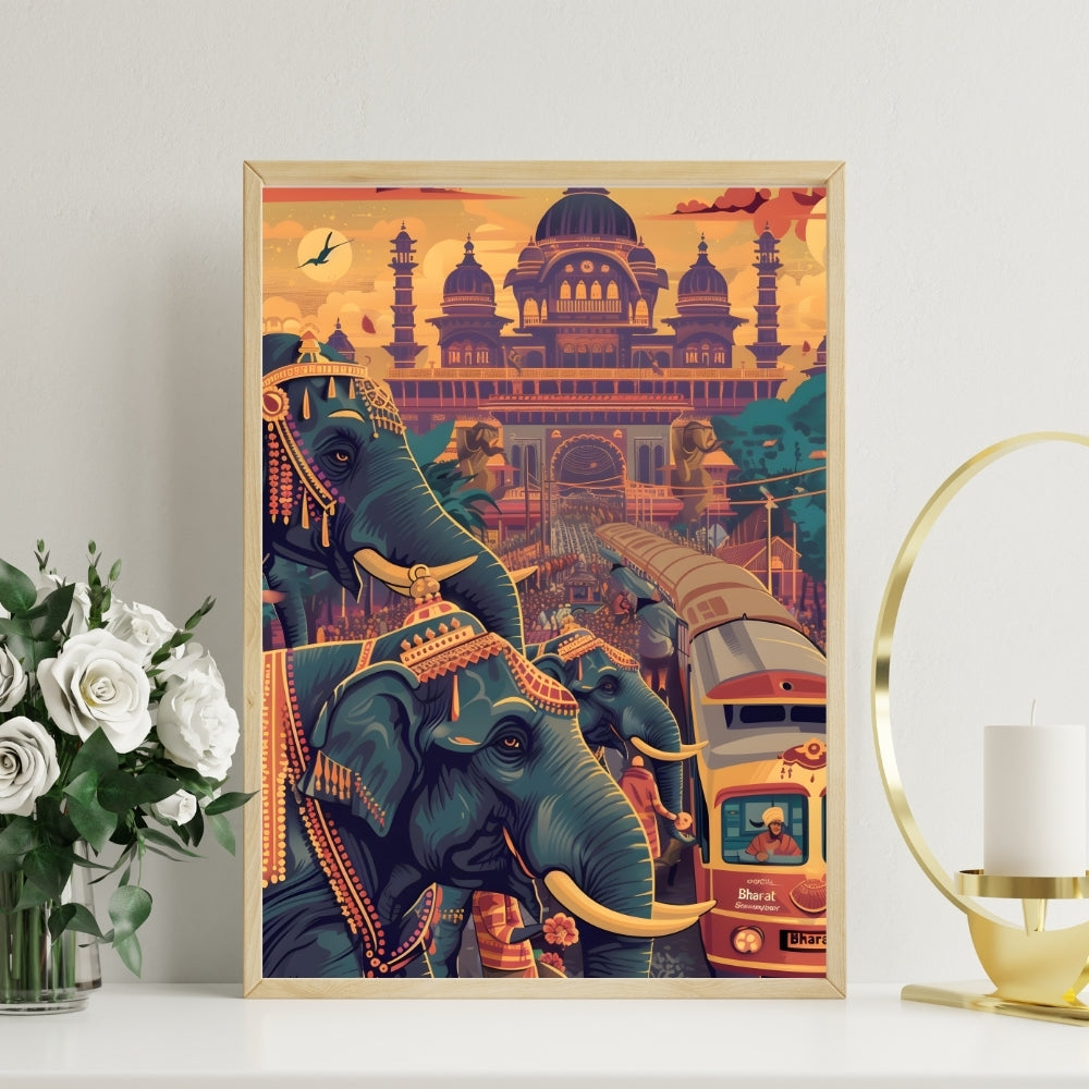 Elephants of Empire Canvas Painting Framed Wall Art