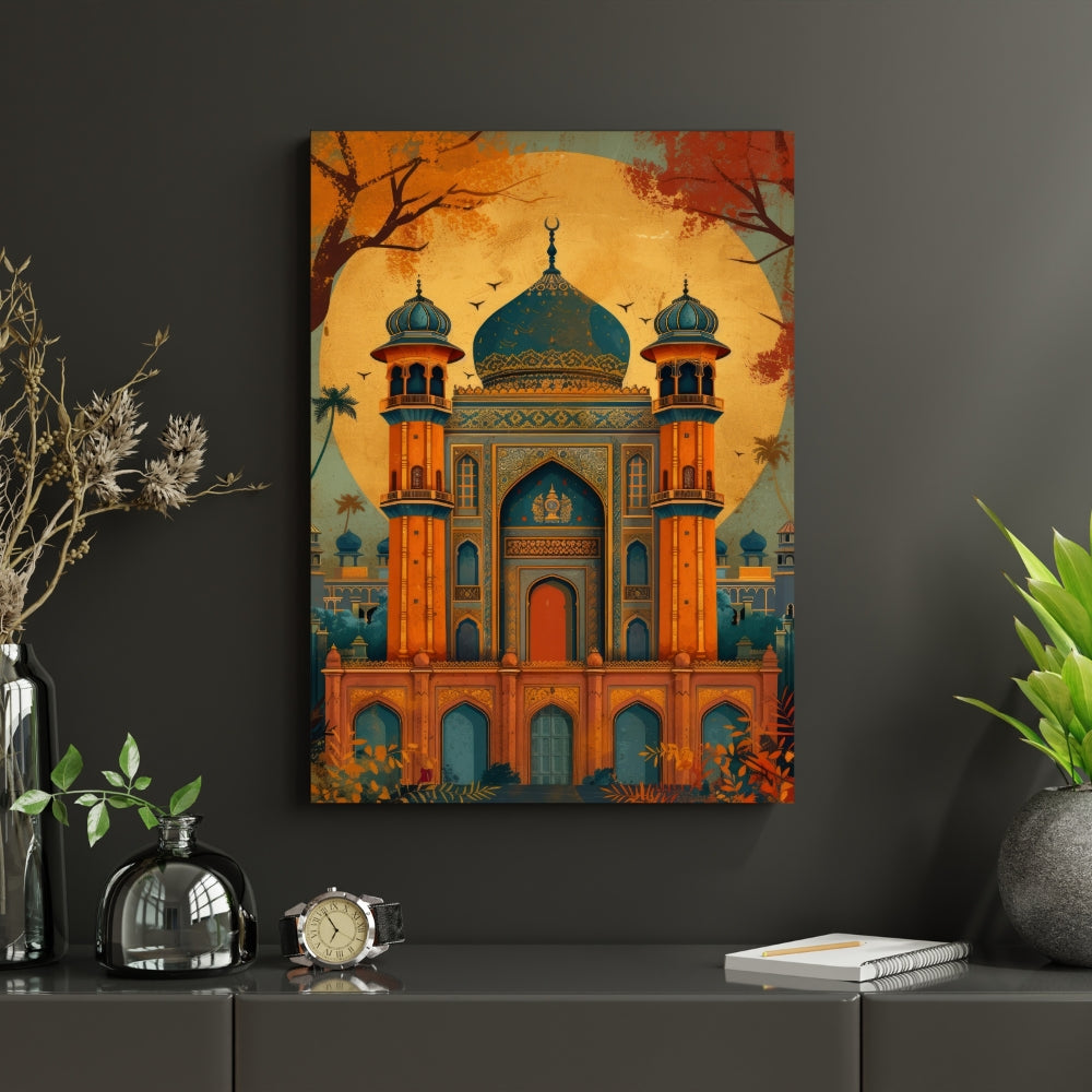 Royal Amber Palace Canvas Painting Framed Wall Art