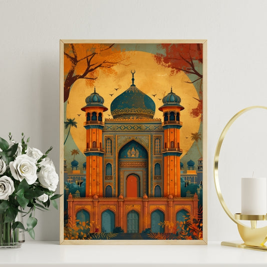 Royal Amber Palace Canvas Painting Framed Wall Art