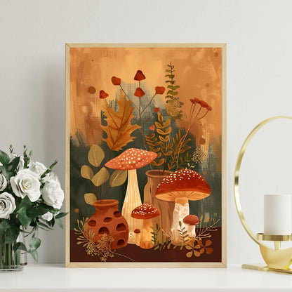 Mushroom Muse Canvas Painting Framed Wall Art