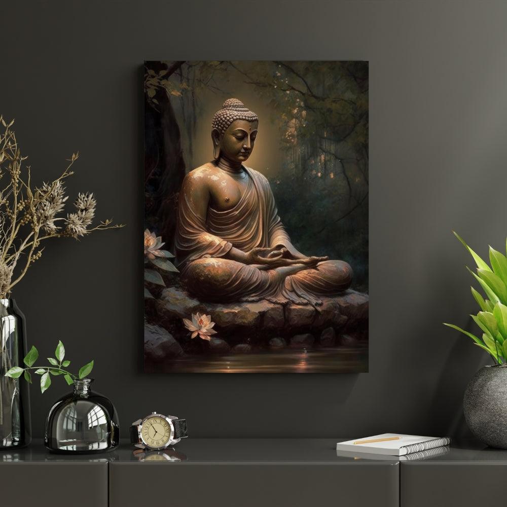Buddha Meditation of Light Canvas Painting Framed Wall Art