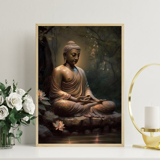 Buddha Meditation of Light Canvas Painting Framed Wall Art