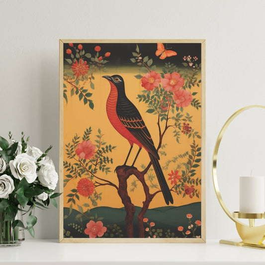 Blossom Songbird Canvas Painting Framed Wall Art