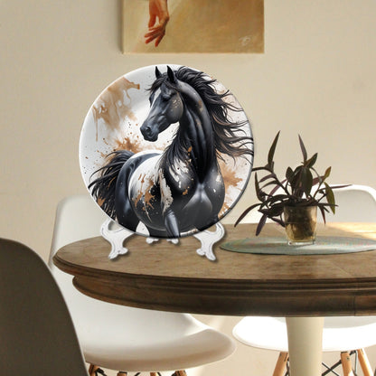 Royal Black Horse Ceramic Decorative Wall Plate For Home Décor