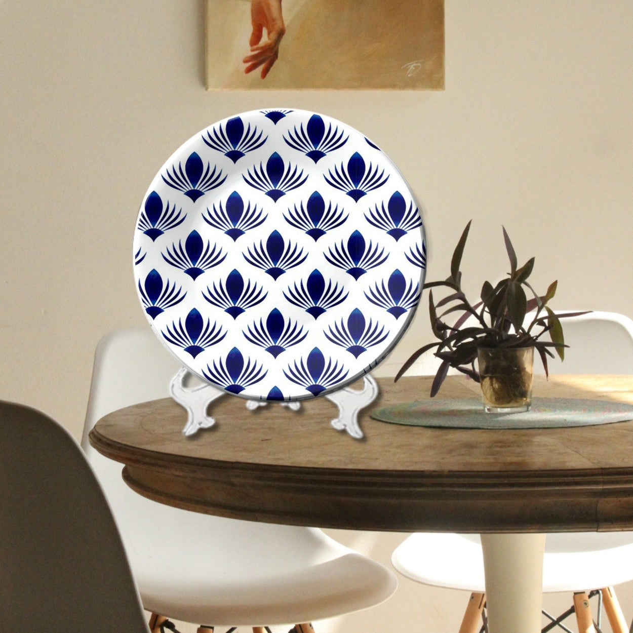 Royal Porcelain Sapphire Lotus Ceramic Wall Plate Home Décor