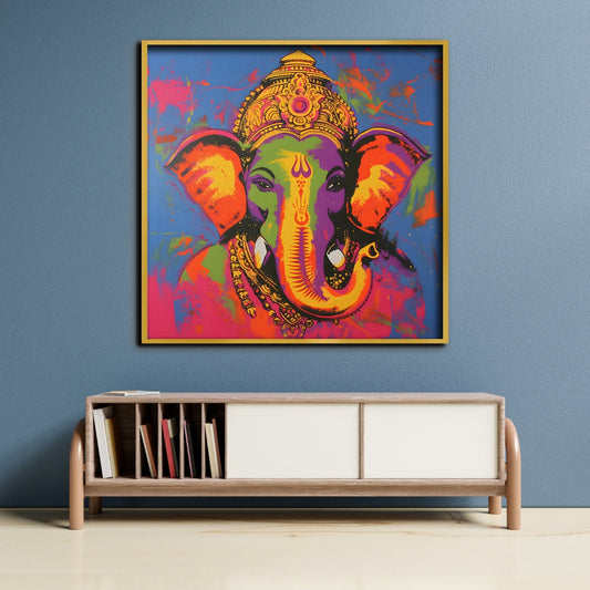 Vibrant Blessings of Ganesha Canvas Painting Framed Wall Art
