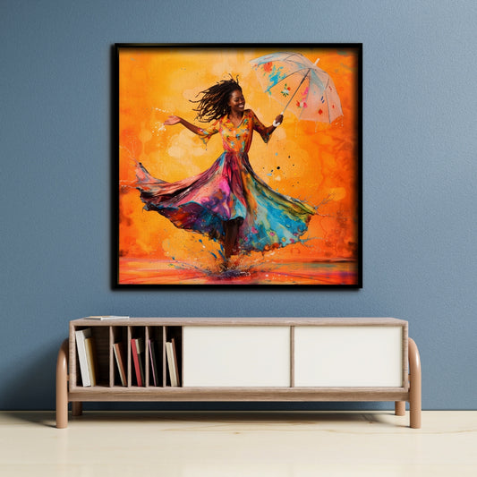Vivid Happy Rain Dance Canvas Painting Framed Wall Art