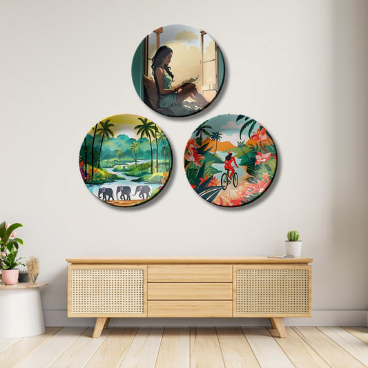 Wanderlust Tropical Escape Lifestyle Wall Plate Set Of 3